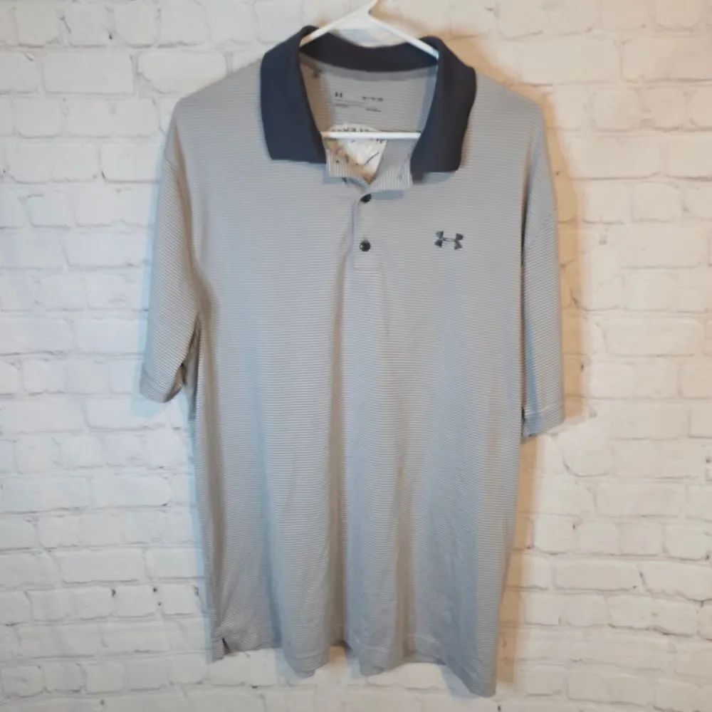 Under Armour Men's DWU Tigers Polo in Gray with Dark Blue Details, Size XL